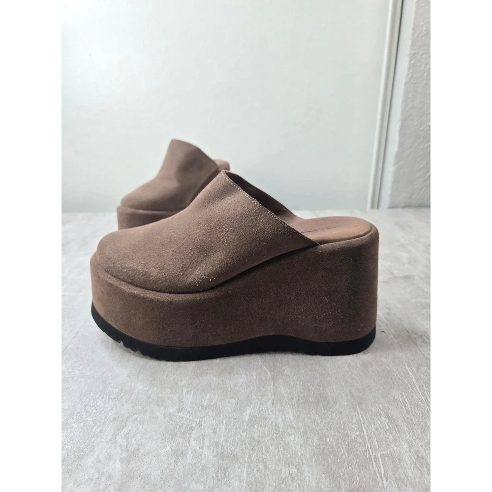 Free People Avery Platform Wedge Mules Sz 7.5 Brown Suede Chunky Clogs Retro Y2K